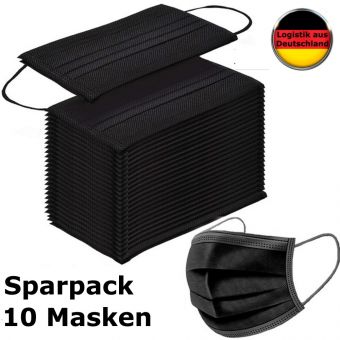 10 St Alltagsmasken SCHWARZ mit Halter Mundschutz Atemschutzmaske OPMaske Gesichtsmaske Filtermaske 