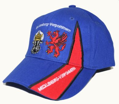 Hilkeys Mecklenburg Vorpommern blau rot Baseballcap mit Wappen bestickt 