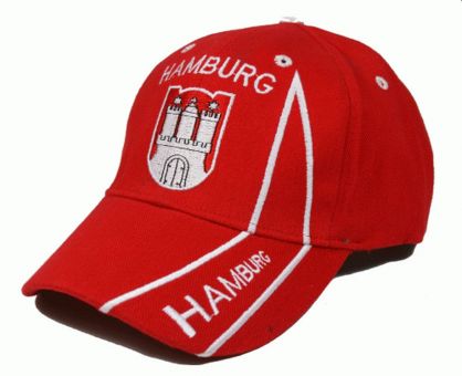 Hilkeys HAMBURG Baseballcap rot mit Wappen bestickt Baseball Cap HH 