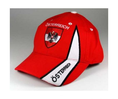 Hilkeys Österreich rot mit weiß Baseballcap mit Wappen bestickt 