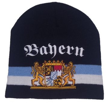 Mütze Bayern Wappen Strickmütze gestickt schwarz blau weiß Wintermütze war 