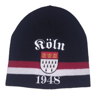 Mütze Köln m Wappen Strickmütze gestickt schwarz rot weiß KÖLN 1948 Winter warm 