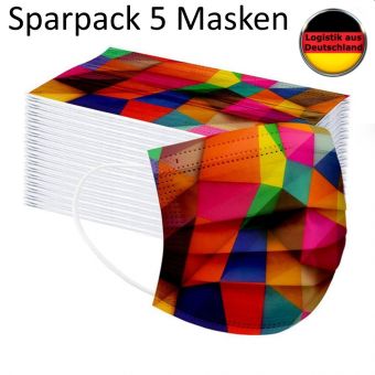 5 St. Alltagsmaske Geometrie Multicolor mit HALTER Mundschutz OP Masken Gesichtsmaske Einweg 3 Lagig 