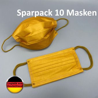 10 Alltagsmasken Goldfarben mit HALTER Mundschutz OP Maske Gesichtsmaske Einweg 3 Lagig 