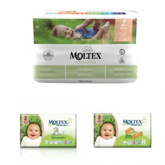 Karton 4x 38 St. MOLTEX pure&nature Öko-Windeln Babywindeln MINI Gr 2 (3-6 kg) 