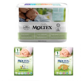 22 St. MOLTEX pure & nature Öko-Windeln Babywindeln NEWBORN Gr 1 (2-4 kg) 