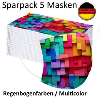 5 St. Alltagsmaske Bausteine Multicolor mit HALTER Mundschutz OP Masken Gesichtsmaske Einweg 3 Lagig 