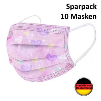 10 Rosa mit Herzen Alltagsmasken mit HALTER Mundschutz OP Masken Gesichtsmaske PRIDE LGBT 