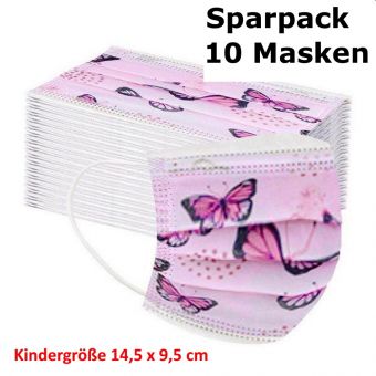 10 Kindermasken Schmetterling ROSA mit HALTER Mundschutz OP Masken Gesichtsmaske Einweg 3 Lagig Alltagsmasken 
