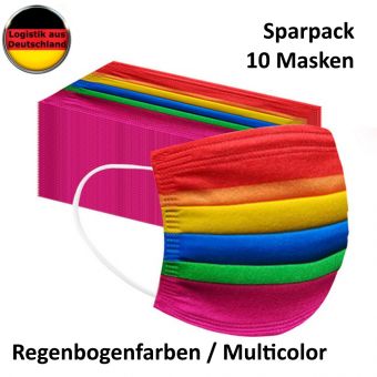 10 Regenbogen Alltagsmasken mit HALTER  Mundschutz OP Maske Gesichtsmaske PRIDE LGBT 