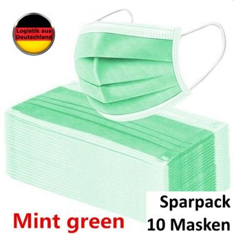 10 St. Alltagsmaske Mintgrün Mundschutz OP Maske Gesichtsmaske Filtermaske Einweg 3 Lagig 