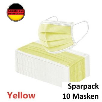 10 St. Alltagsmaske Gelb Mundschutz OP Maske Gesichtsmaske Filtermaske Einweg 3 Lagig 