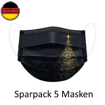 5 St Alltagsmaske WEIHNACHTEN BAUM schwarz mit HALTER Mundschutz OP Maske Gesichtsmaske Einweg 3 Lagig 