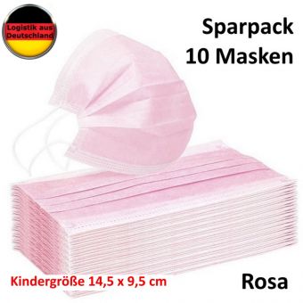 10 Kinder Alltagsmasken ROSA mit HALTER Mundschutz OP Masken Gesichtsmaske Einweg 3 Lagig 